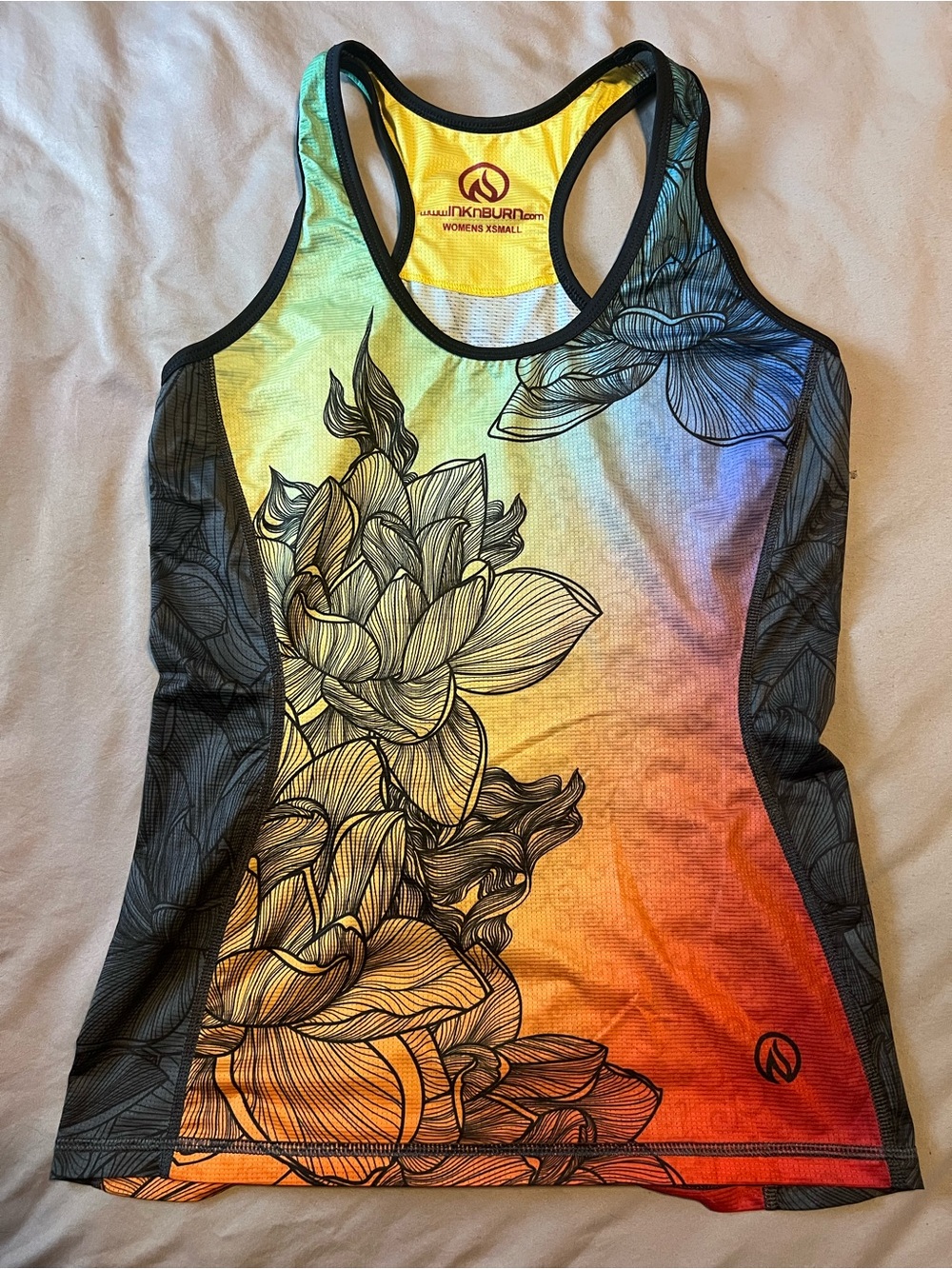 INKnBURN Women's Floral Gradient Racerback Tank - Yellow, Orange, Blue